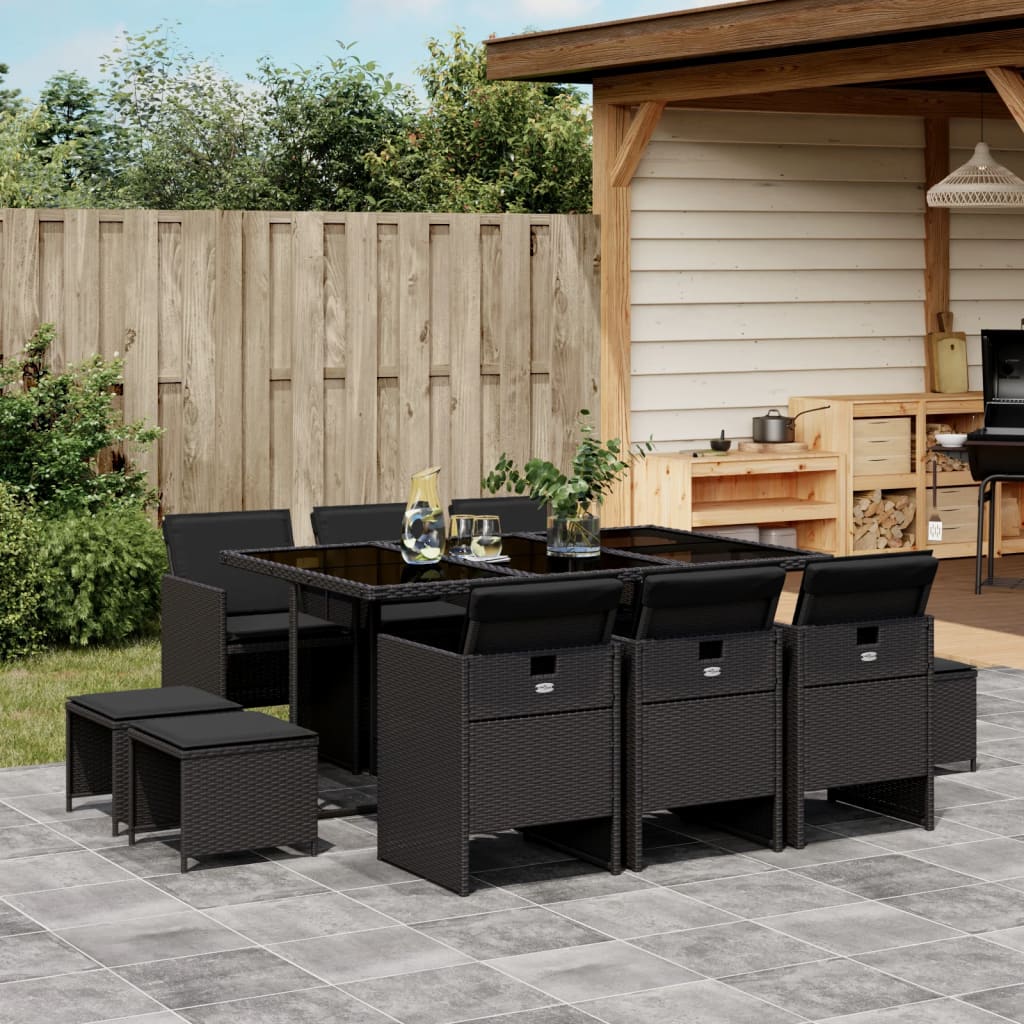 11-delige Tuinset met kussens poly rattan zwart is nu te koop bij PeponiXL, paradijselijk wonen!