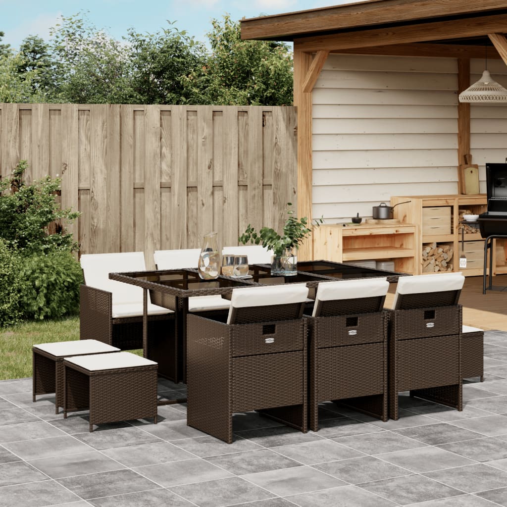 11-delige Tuinset met kussens poly rattan bruin is nu te koop bij PeponiXL, paradijselijk wonen!