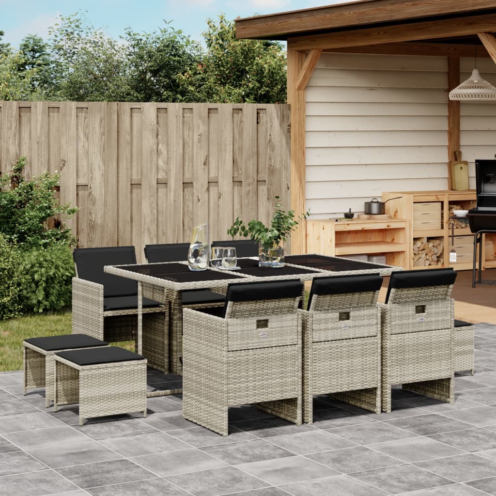 11-delige Tuinset met kussens poly rattan lichtgrijs is nu te koop bij PeponiXL, paradijselijk wonen!