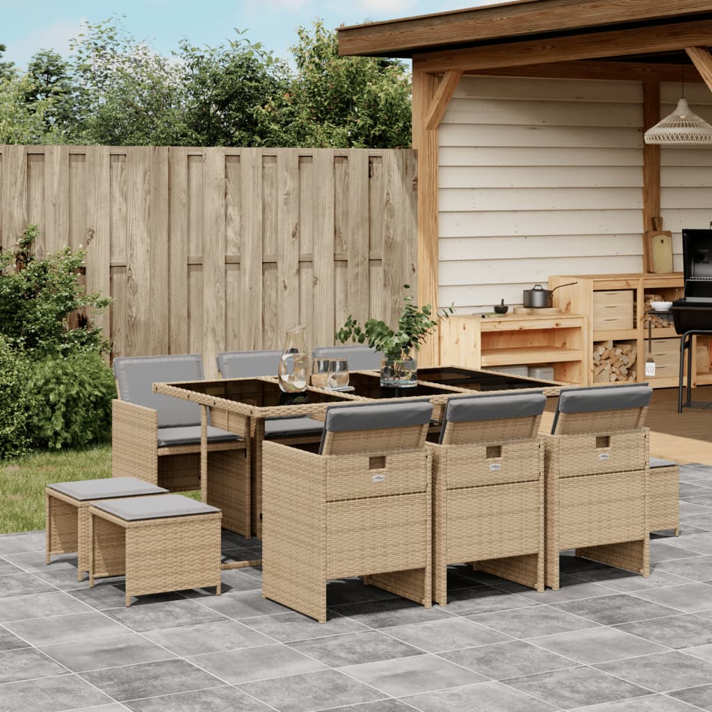 11-delige Tuinset met kussens poly rattan gemengd beige is nu te koop bij PeponiXL, paradijselijk wonen!