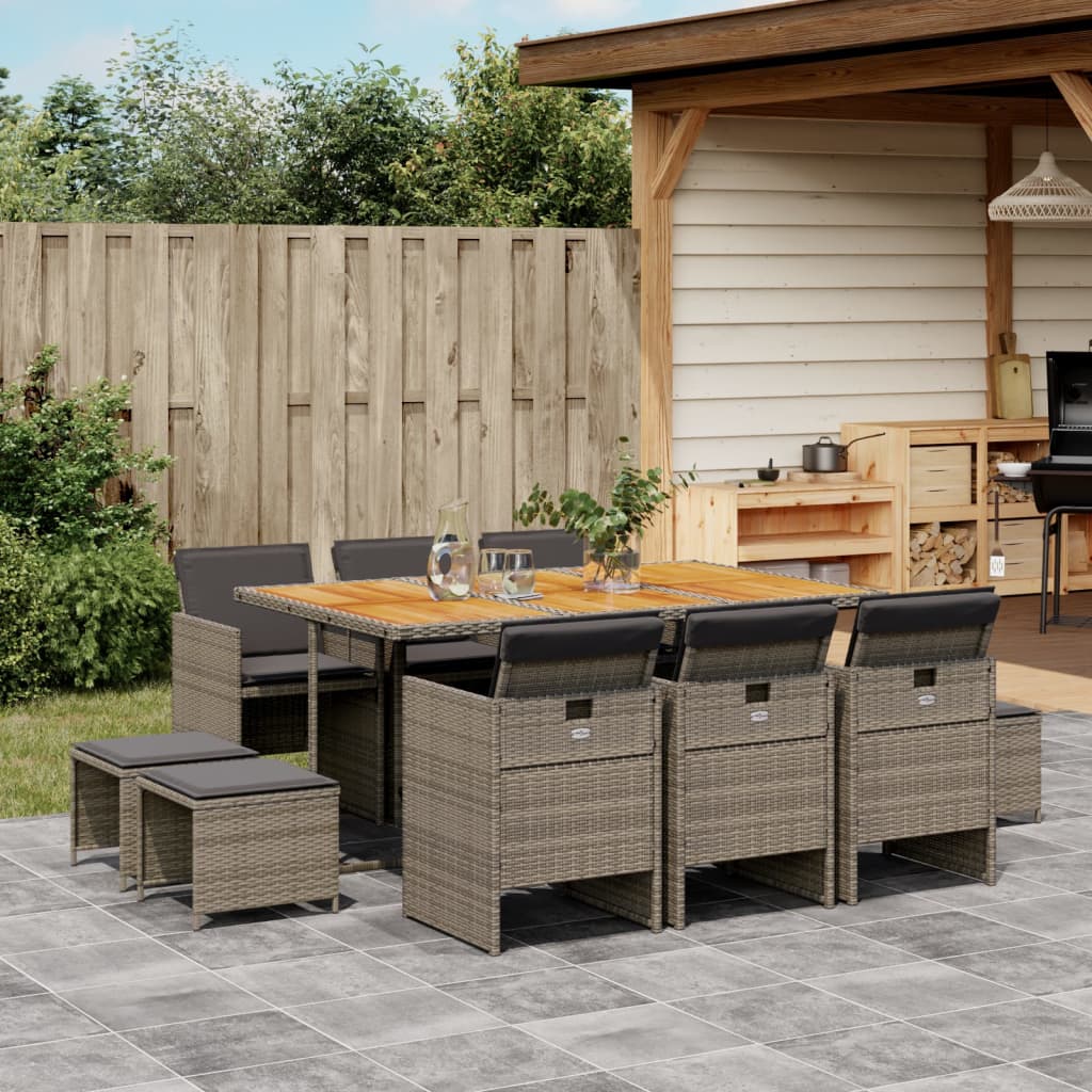 11-delige Tuinset met kussens poly rattan grijs is nu te koop bij PeponiXL, paradijselijk wonen!