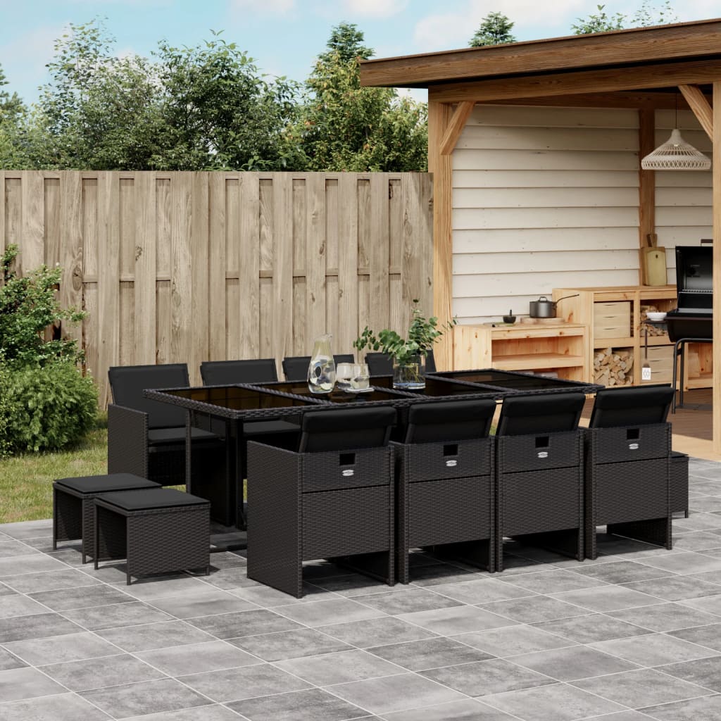 13-delige Tuinset met kussens poly rattan zwart is nu te koop bij PeponiXL, paradijselijk wonen!