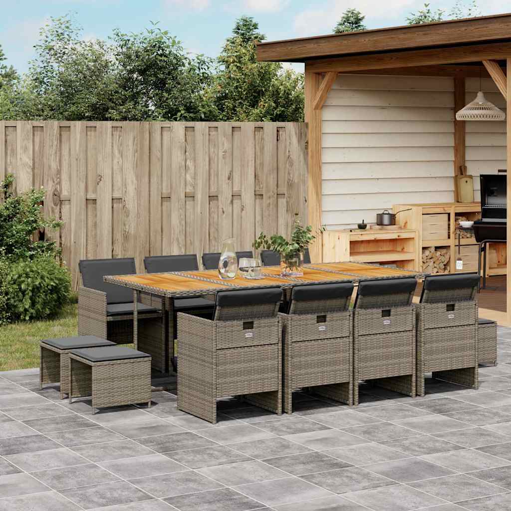 13-delige Tuinset met kussens poly rattan grijs is nu te koop bij PeponiXL, paradijselijk wonen!