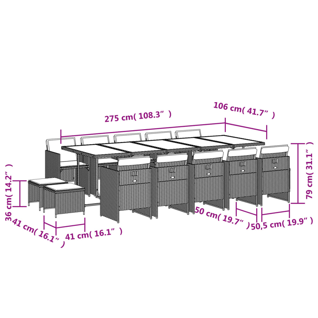 15-delige Tuinset met kussens poly rattan grijs is nu te koop bij PeponiXL, paradijselijk wonen!