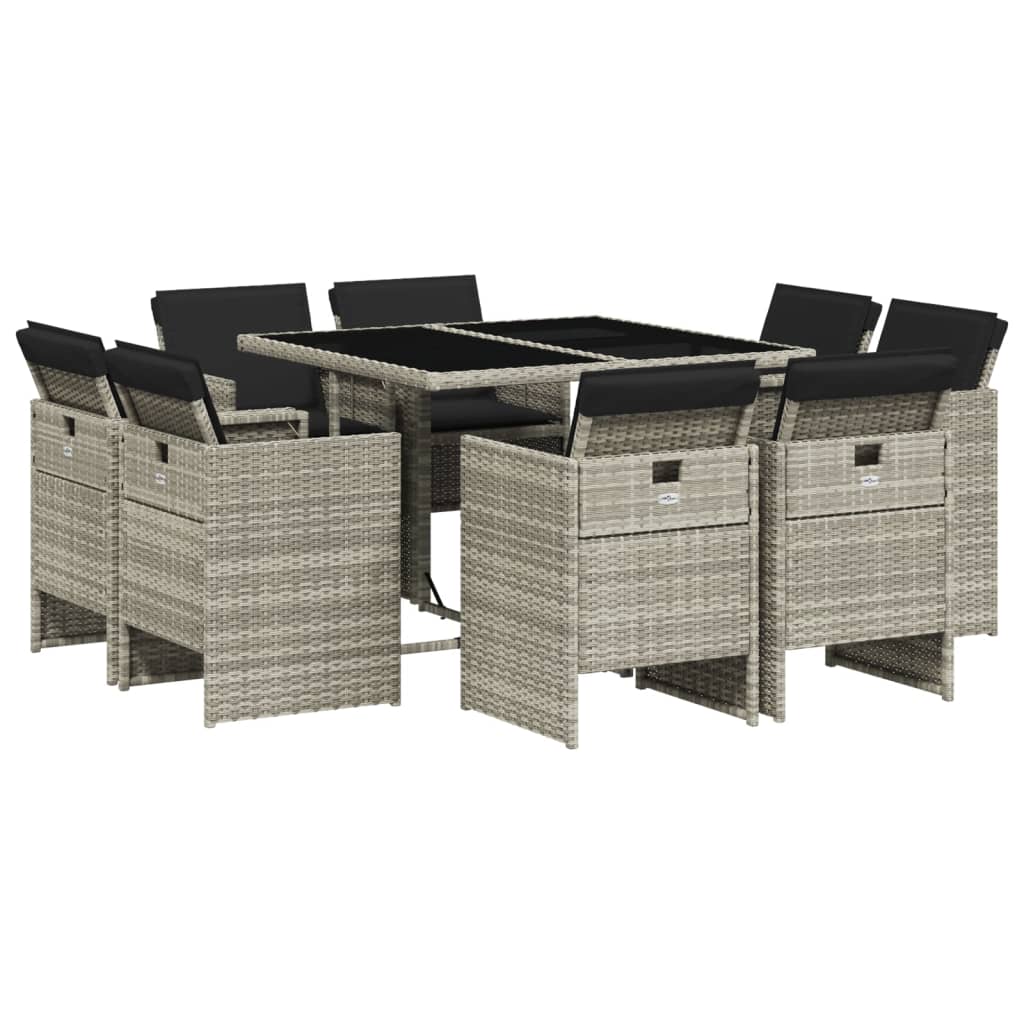 9-delige Tuinset met kussens poly rattan lichtgrijs is nu te koop bij PeponiXL, paradijselijk wonen!