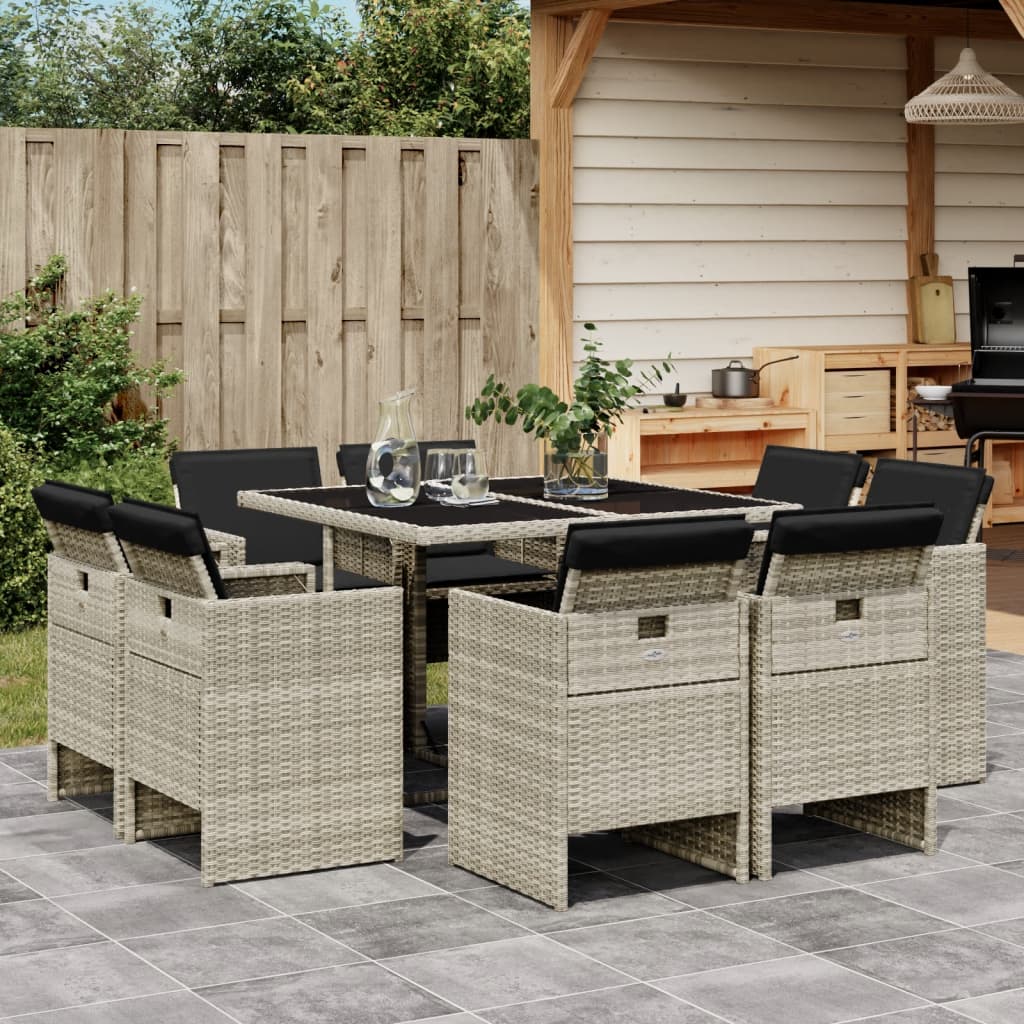 9-delige Tuinset met kussens poly rattan lichtgrijs is nu te koop bij PeponiXL, paradijselijk wonen!
