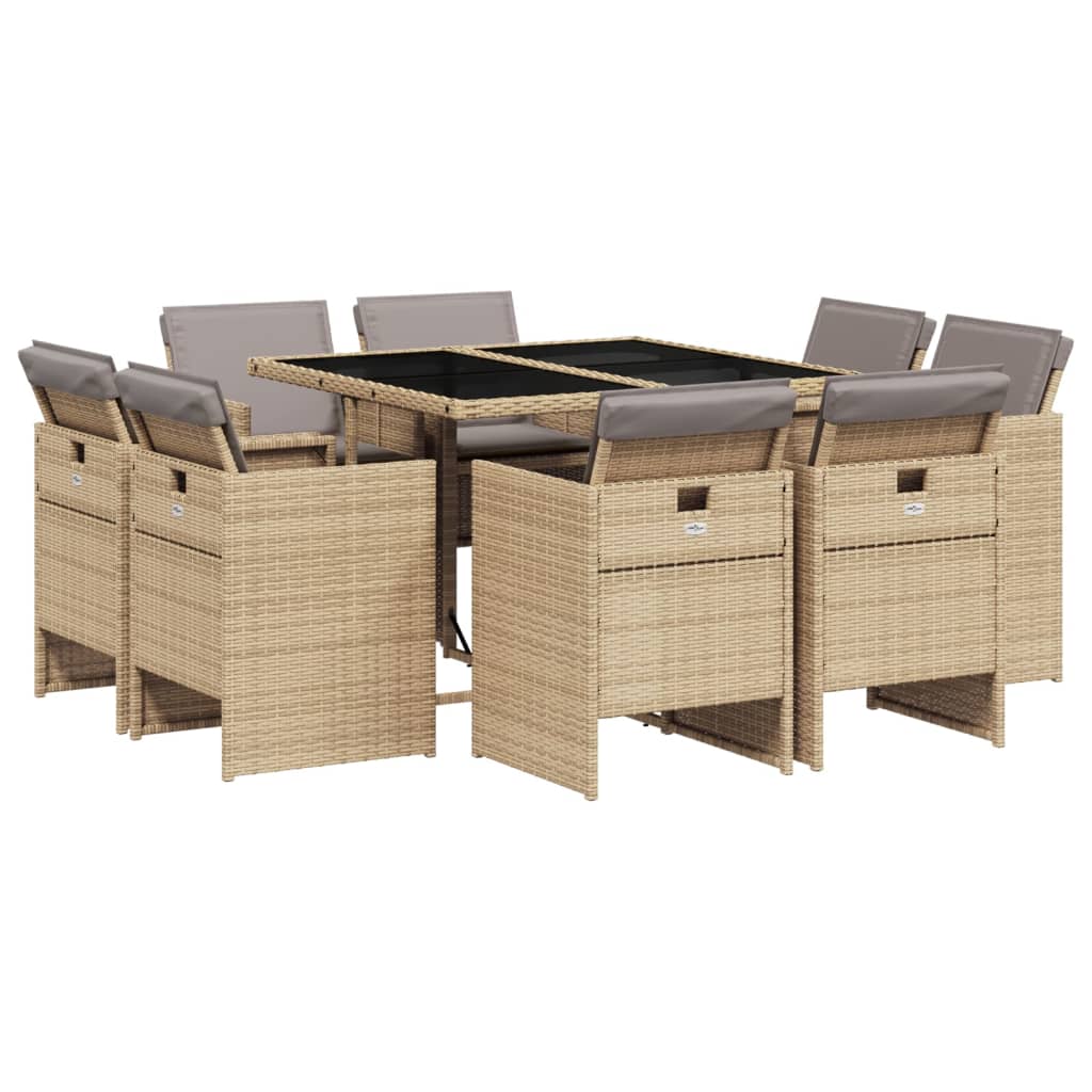 9-delige Tuinset met kussens poly rattan gemengd beige is nu te koop bij PeponiXL, paradijselijk wonen!