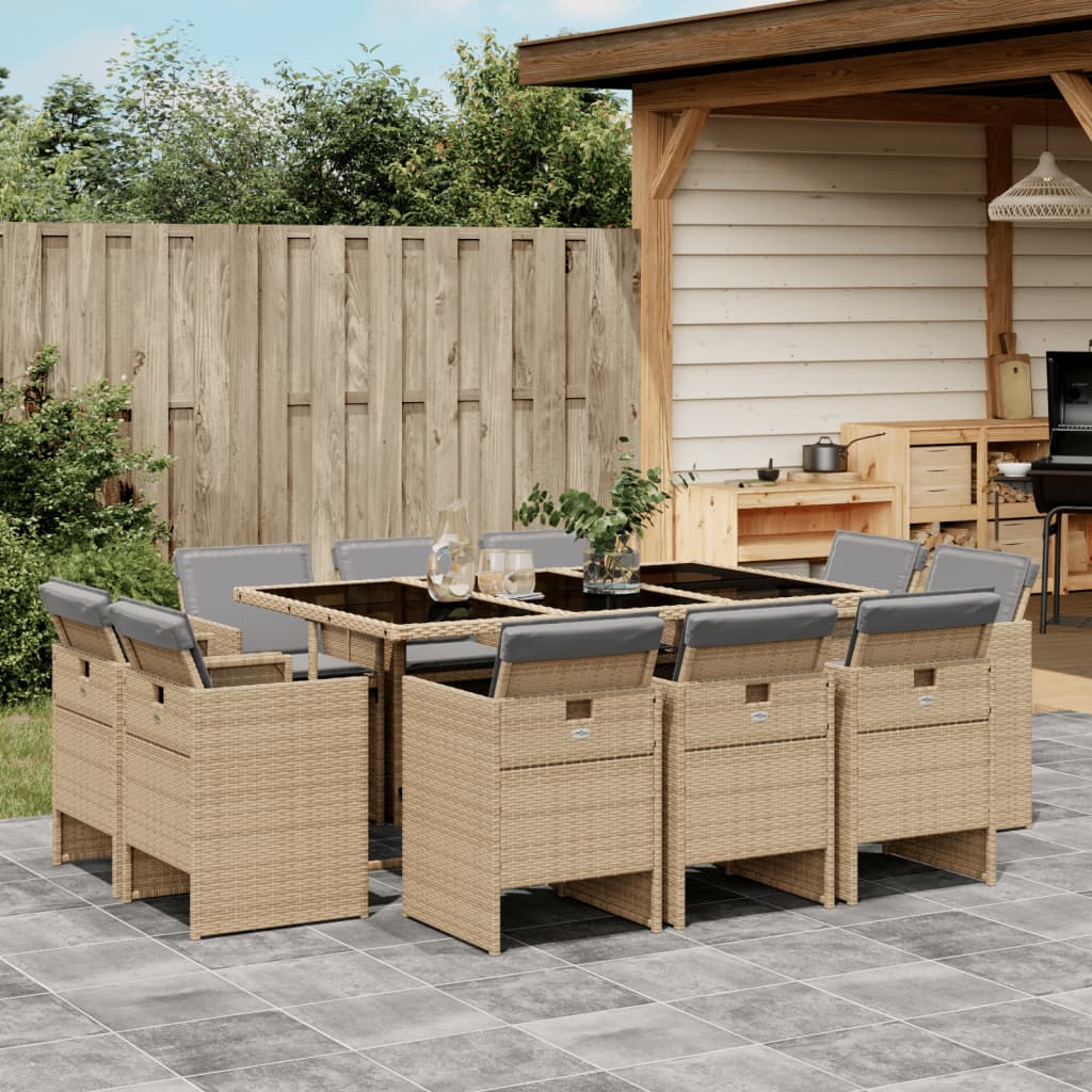 11-delige Tuinset met kussens poly rattan gemengd beige is nu te koop bij PeponiXL, paradijselijk wonen!