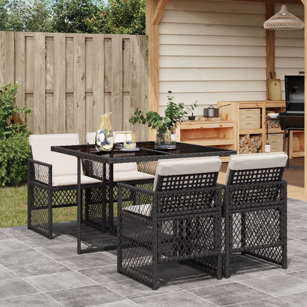 5-delige Tuinset met kussens poly rattan zwart is nu te koop bij PeponiXL, paradijselijk wonen!