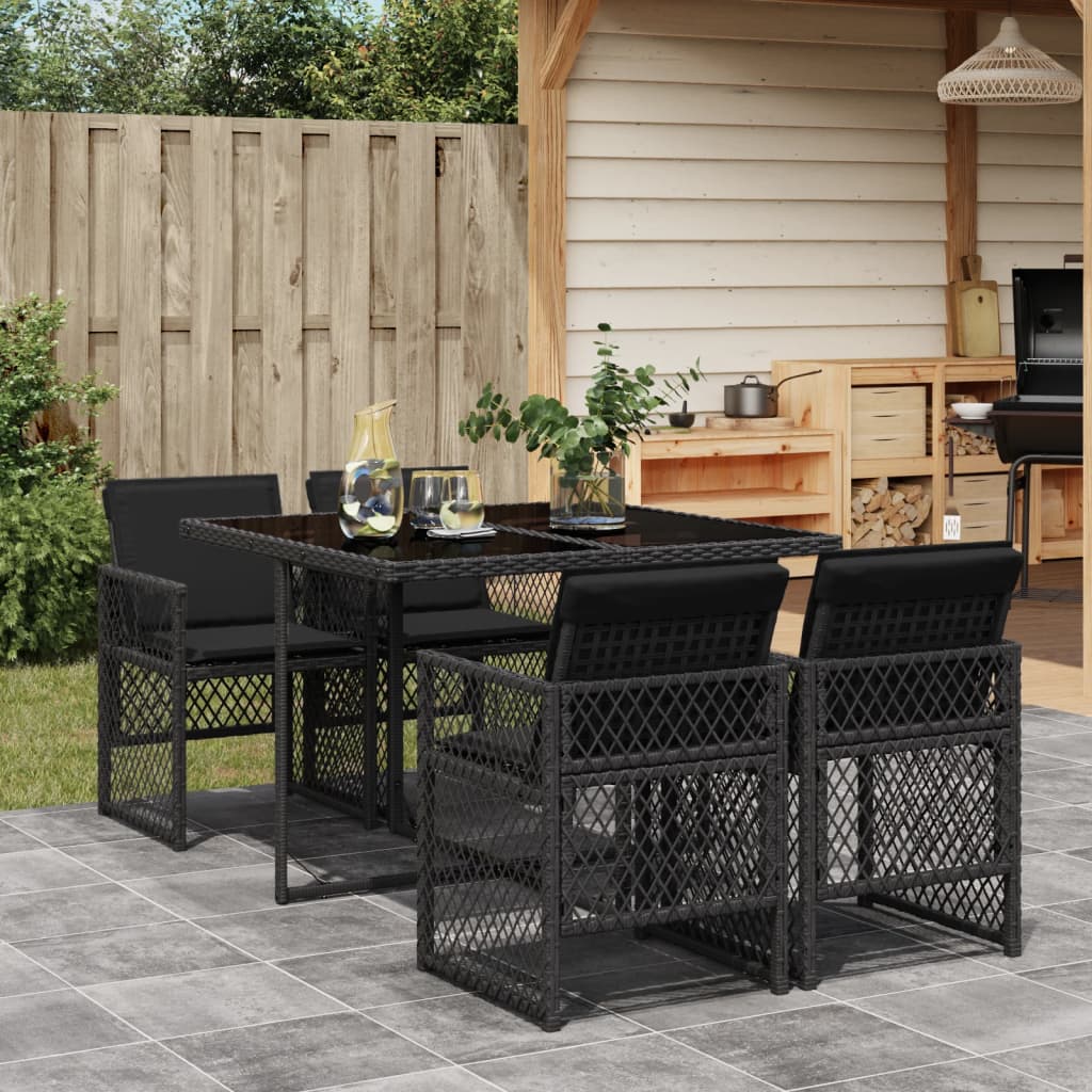 5-delige Tuinset met kussens poly rattan zwart is nu te koop bij PeponiXL, paradijselijk wonen!