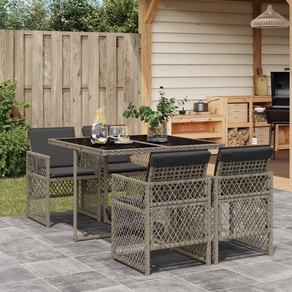 5-delige Tuinset met kussens poly rattan grijs is nu te koop bij PeponiXL, paradijselijk wonen!