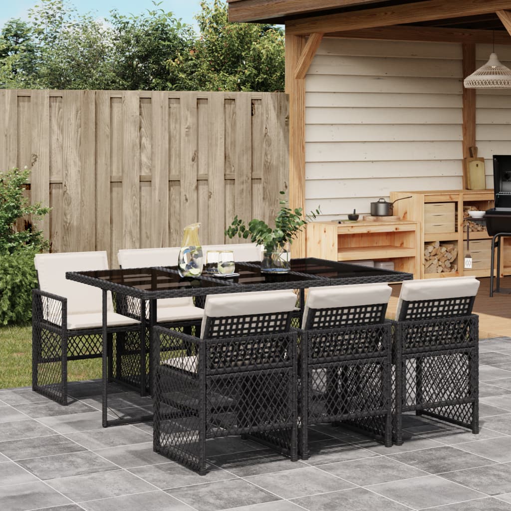 7-delige Tuinset met kussens poly rattan zwart is nu te koop bij PeponiXL, paradijselijk wonen!