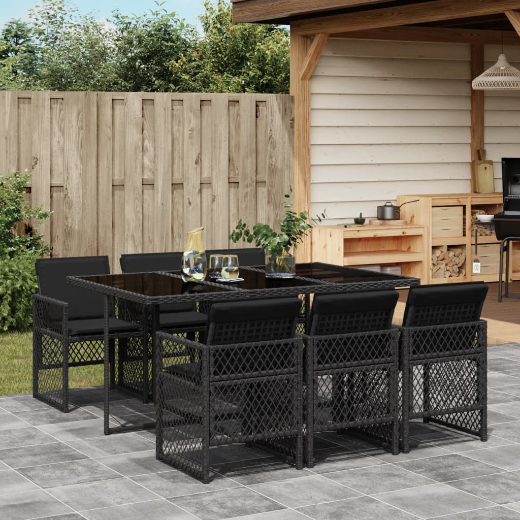 7-delige Tuinset met kussens poly rattan zwart is nu te koop bij PeponiXL, paradijselijk wonen!