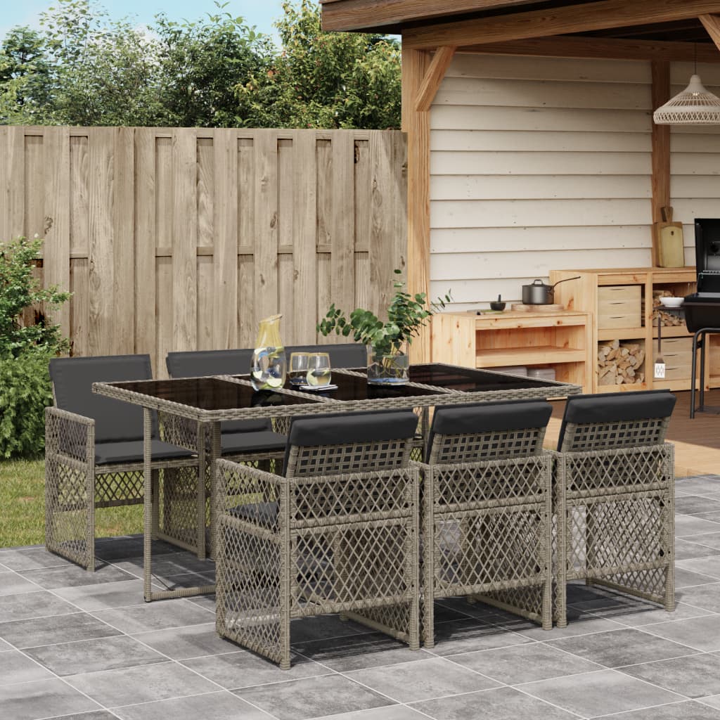 7-delige Tuinset met kussens poly rattan grijs is nu te koop bij PeponiXL, paradijselijk wonen!