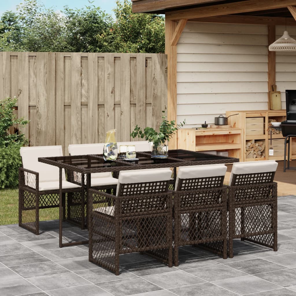 7-delige Tuinset met kussens poly rattan bruin is nu te koop bij PeponiXL, paradijselijk wonen!