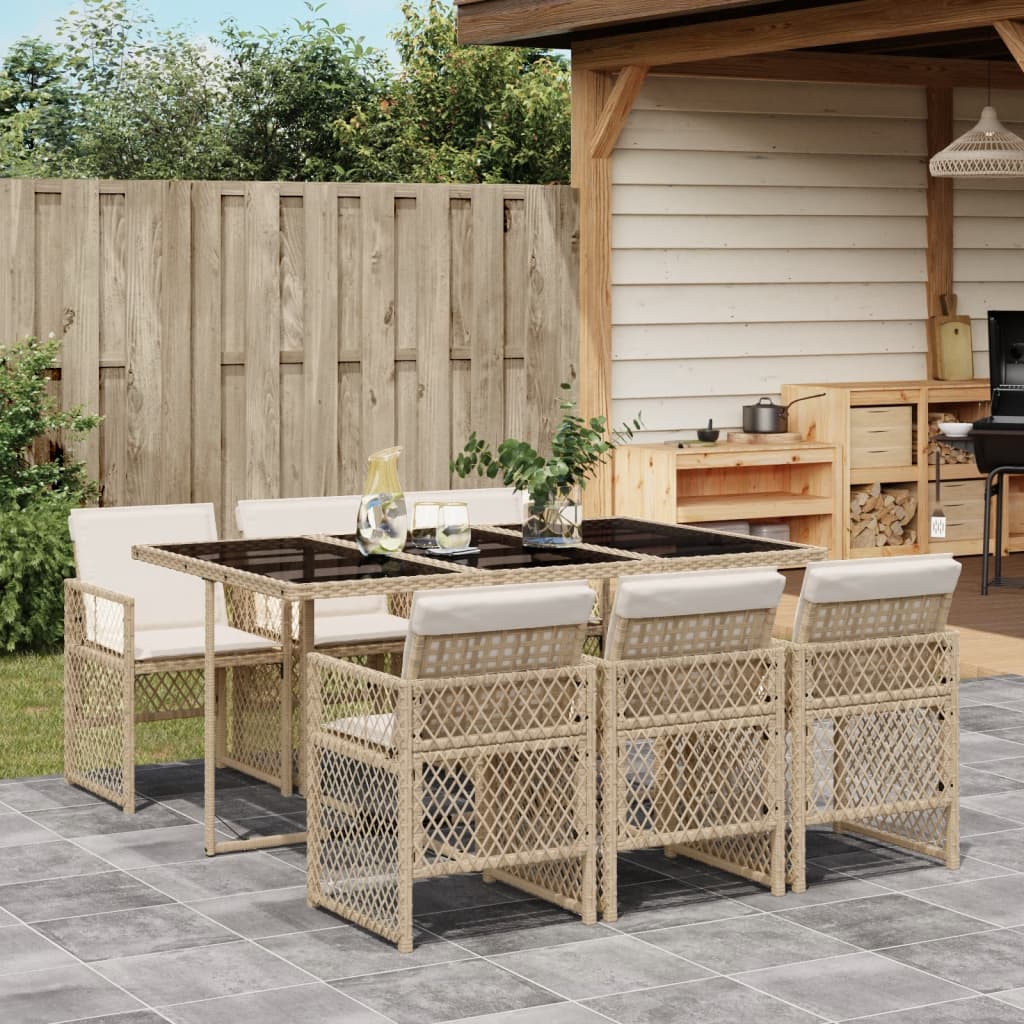 7-delige Tuinset met kussens poly rattan beige is nu te koop bij PeponiXL, paradijselijk wonen!