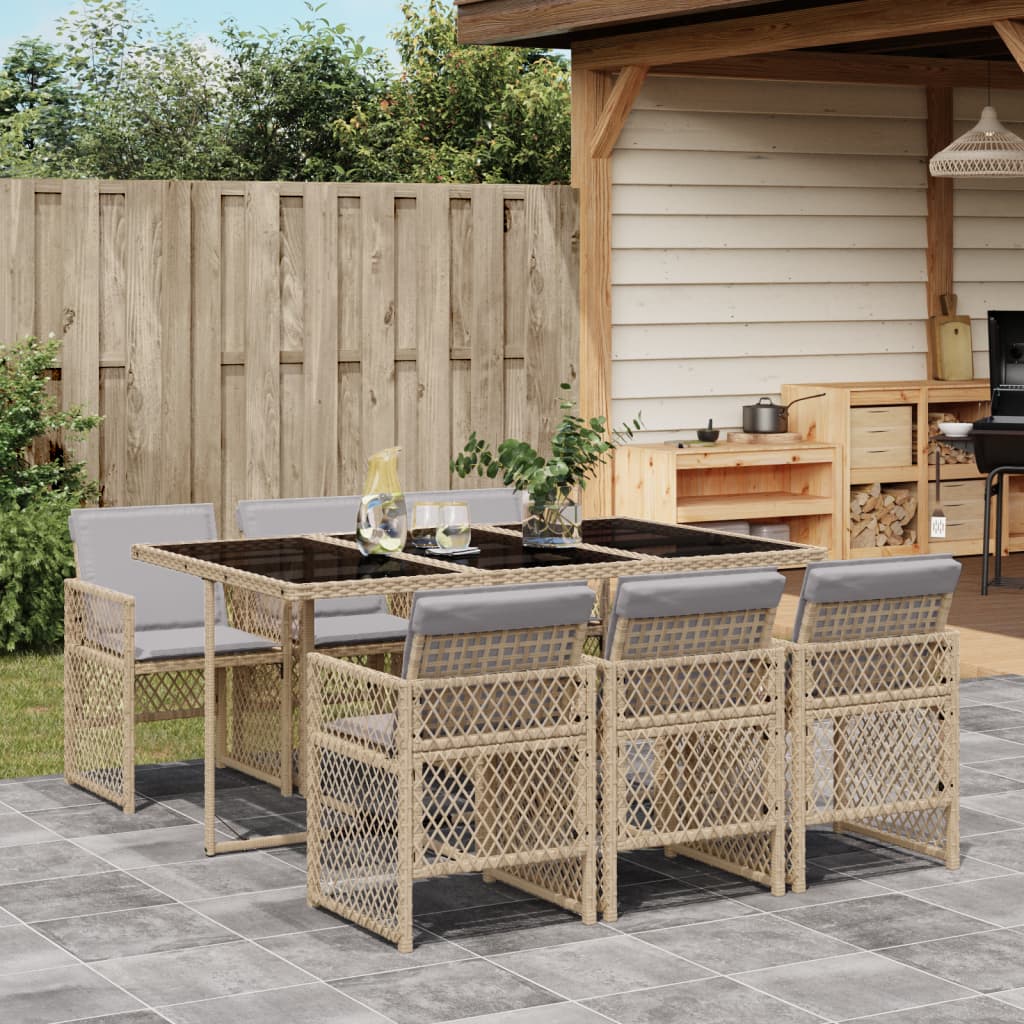 7-delige Tuinset met kussens poly rattan beige is nu te koop bij PeponiXL, paradijselijk wonen!