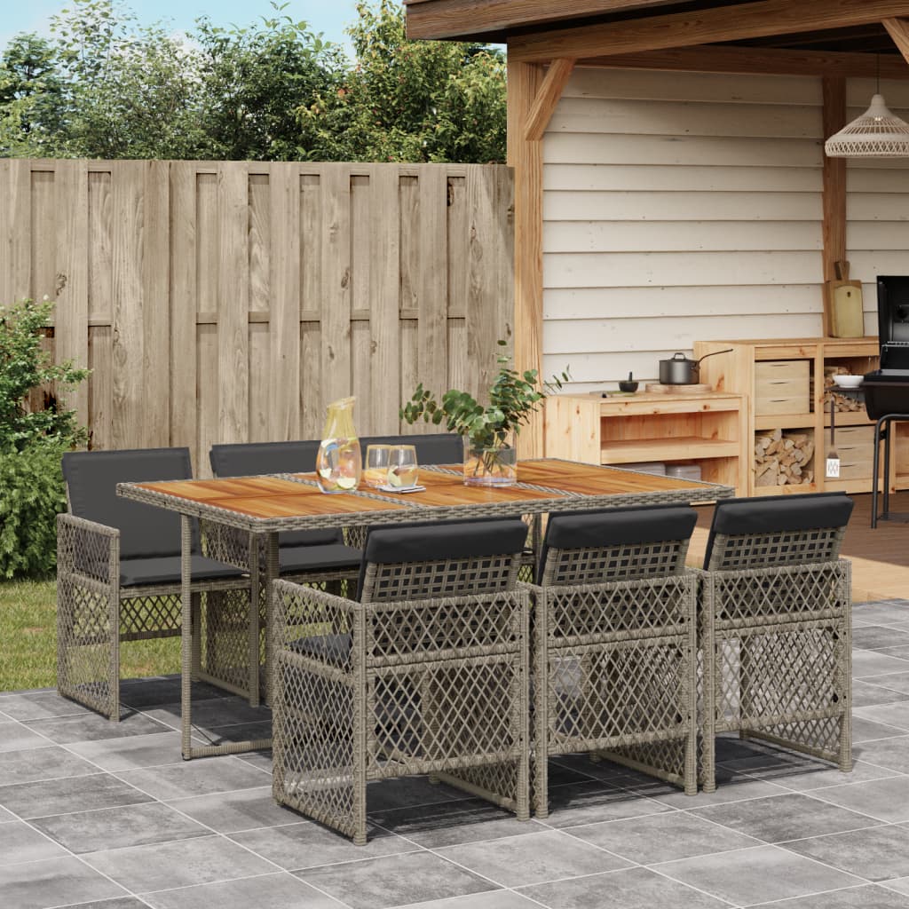 7-delige Tuinset met kussens poly rattan grijs is nu te koop bij PeponiXL, paradijselijk wonen!
