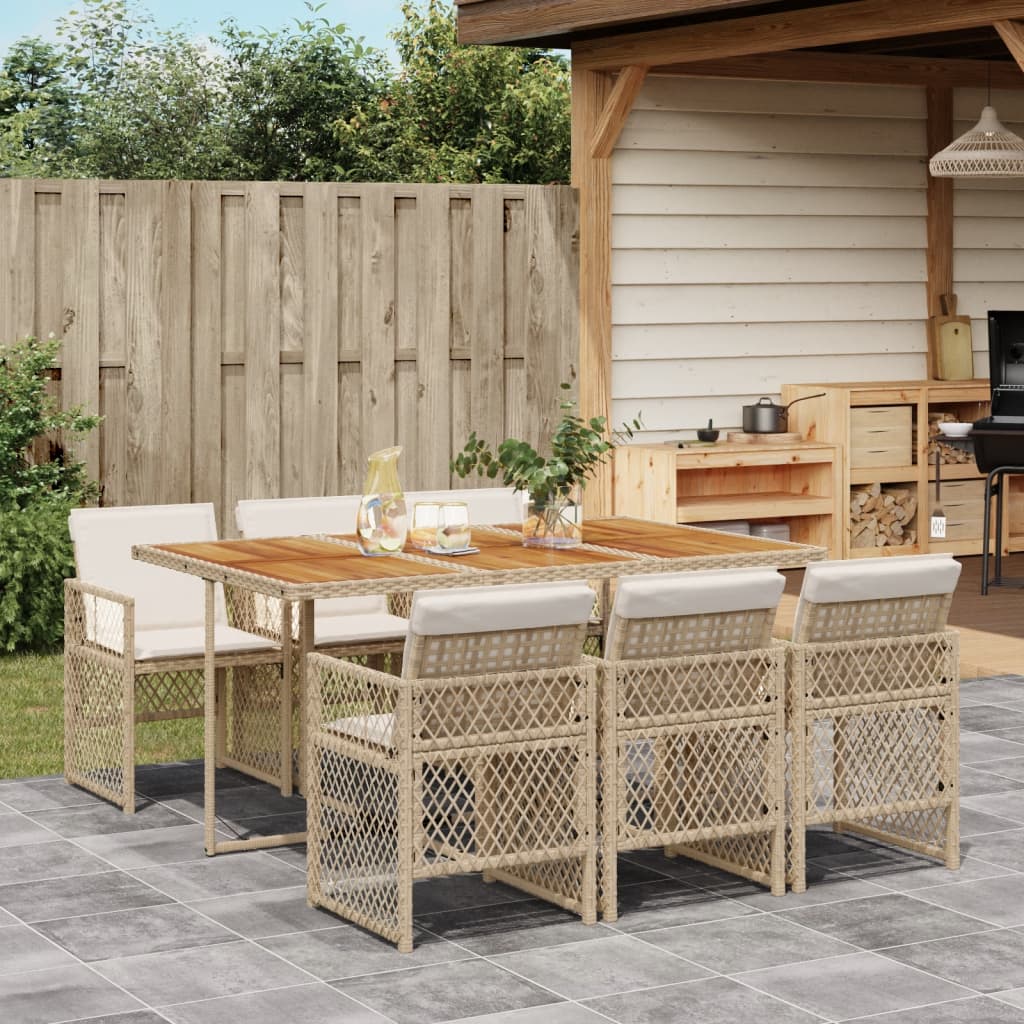 7-delige Tuinset met kussens poly rattan beige is nu te koop bij PeponiXL, paradijselijk wonen!