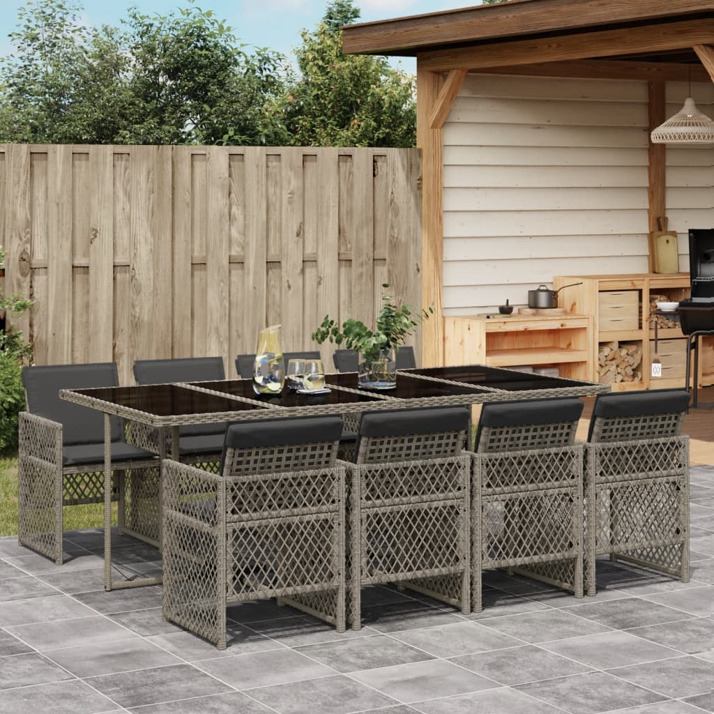 9-delige Tuinset met kussens poly rattan grijs is nu te koop bij PeponiXL, paradijselijk wonen!