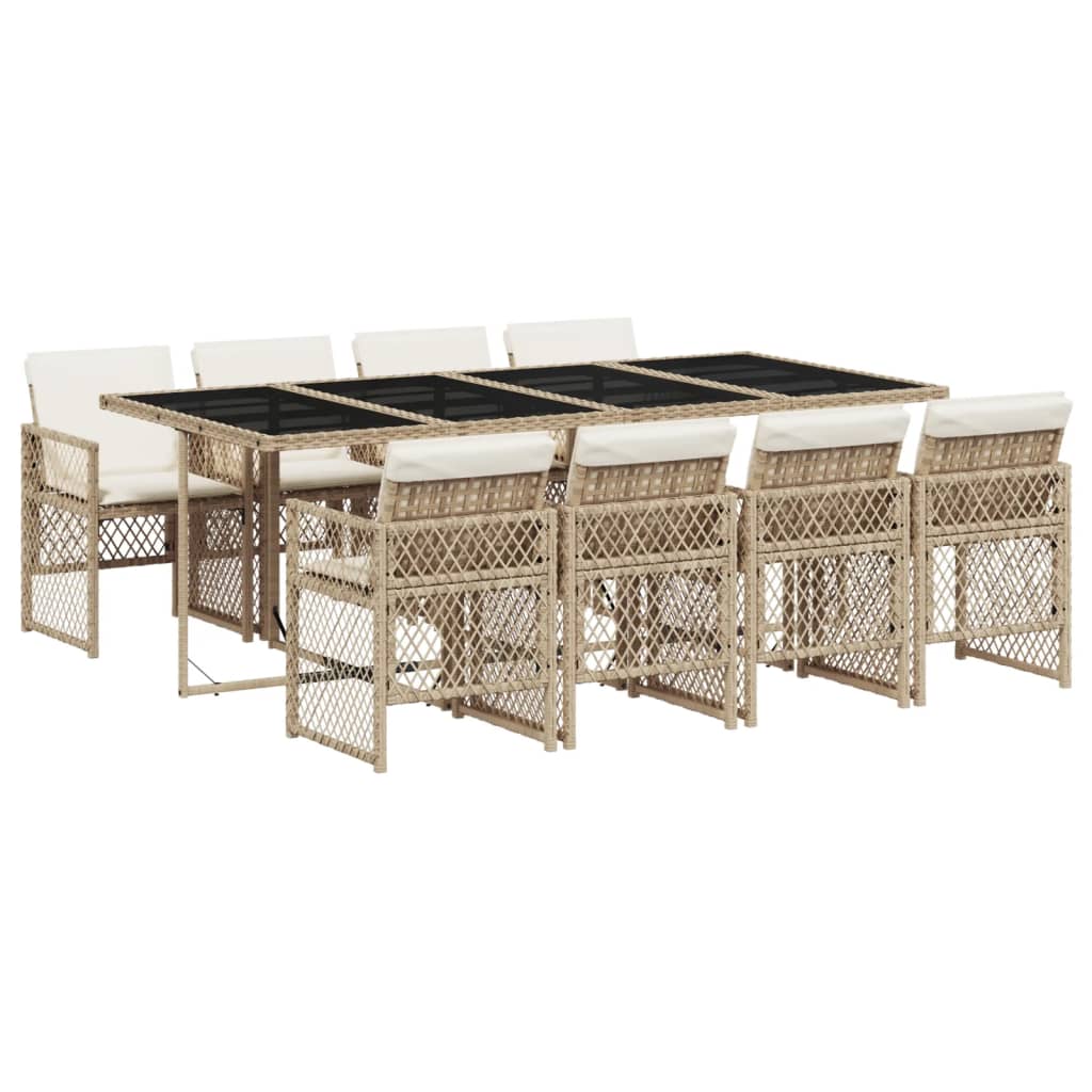 9-delige Tuinset met kussens poly rattan beige is nu te koop bij PeponiXL, paradijselijk wonen!