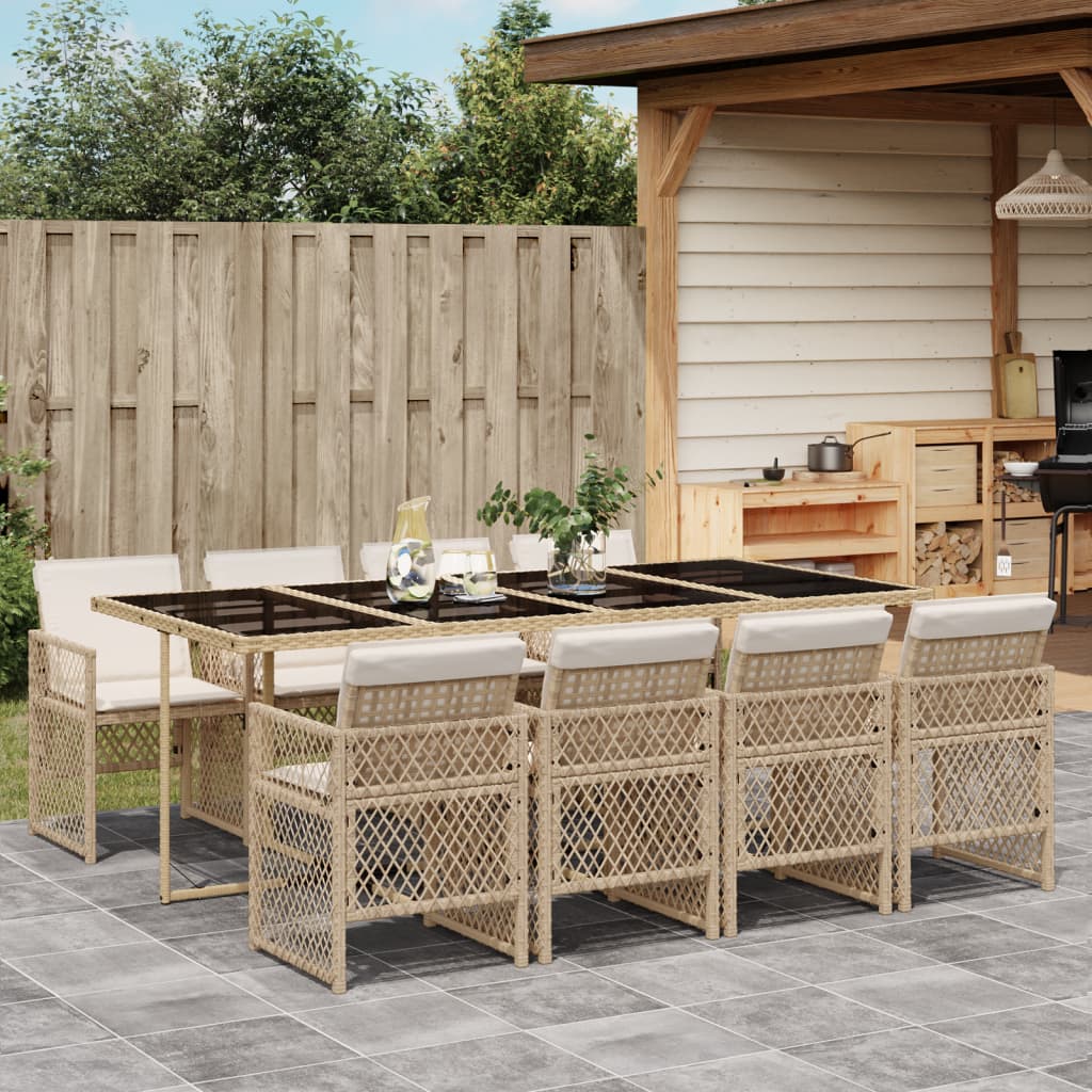 9-delige Tuinset met kussens poly rattan beige is nu te koop bij PeponiXL, paradijselijk wonen!
