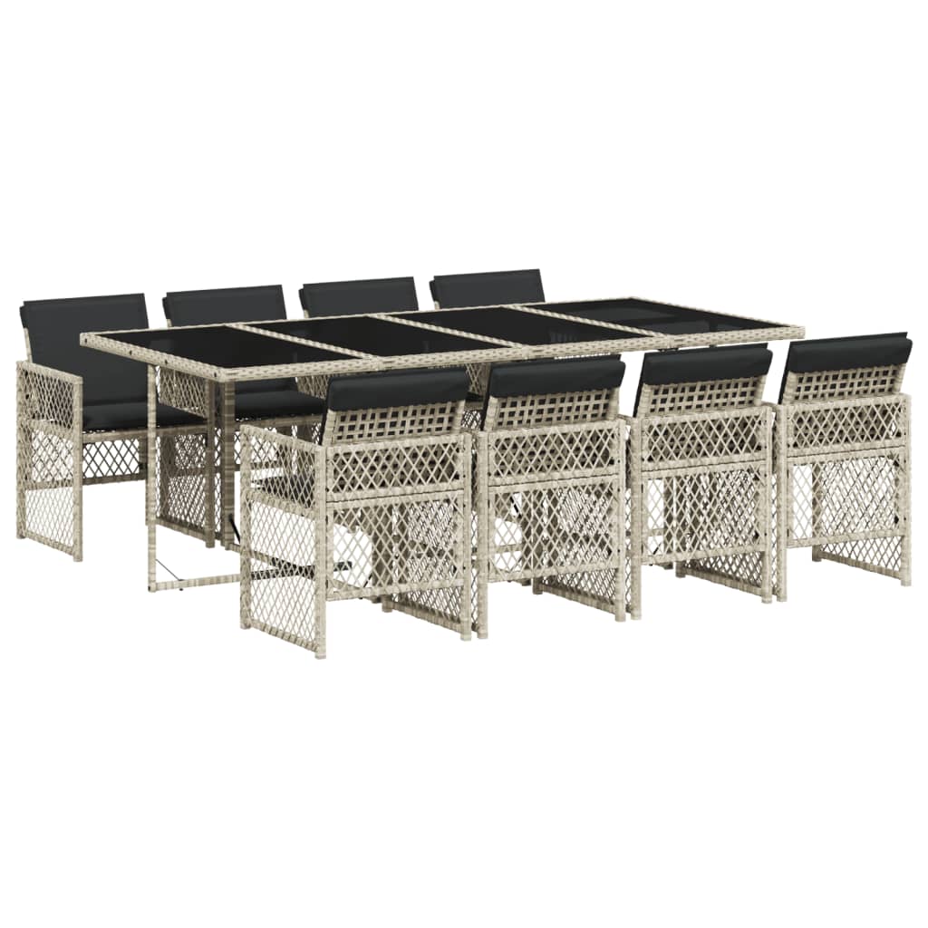 9-delige Tuinset met kussens poly rattan lichtgrijs is nu te koop bij PeponiXL, paradijselijk wonen!