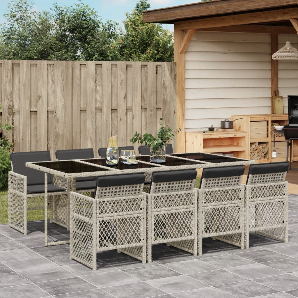 9-delige Tuinset met kussens poly rattan lichtgrijs is nu te koop bij PeponiXL, paradijselijk wonen!