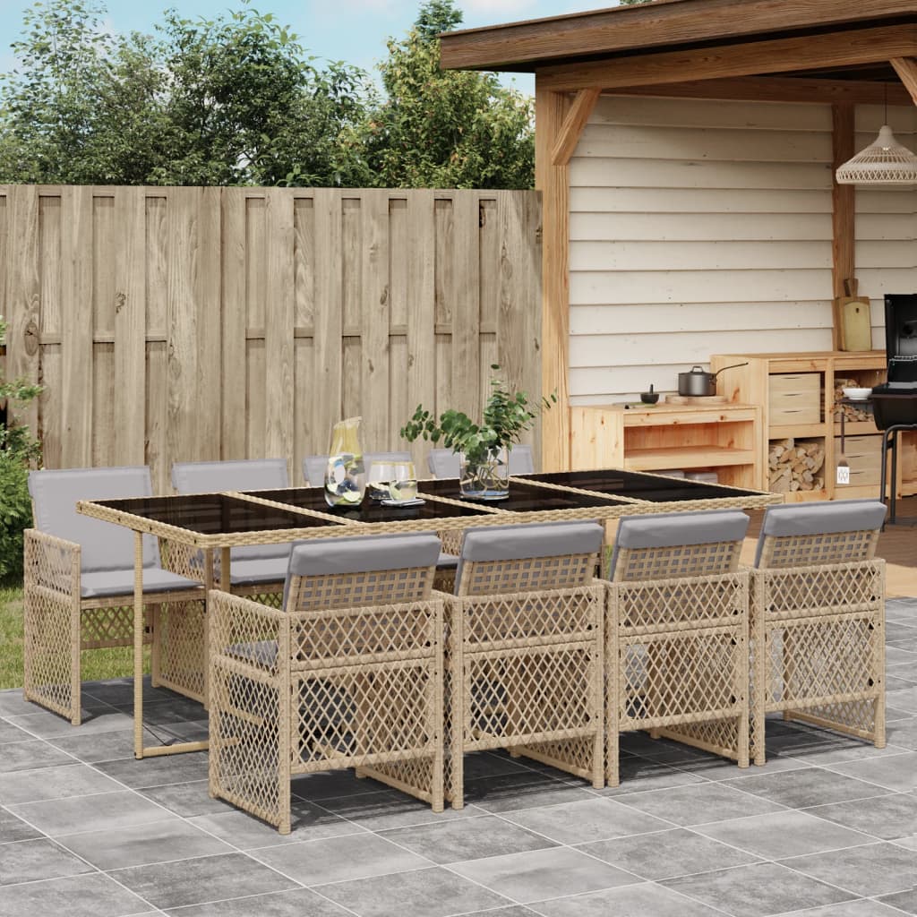 9-delige Tuinset met kussens poly rattan beige is nu te koop bij PeponiXL, paradijselijk wonen!