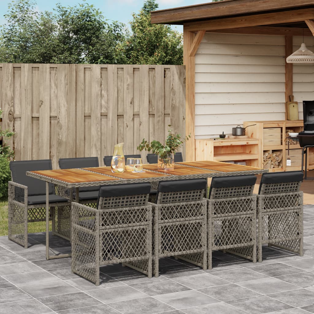 9-delige Tuinset met kussens poly rattan grijs is nu te koop bij PeponiXL, paradijselijk wonen!
