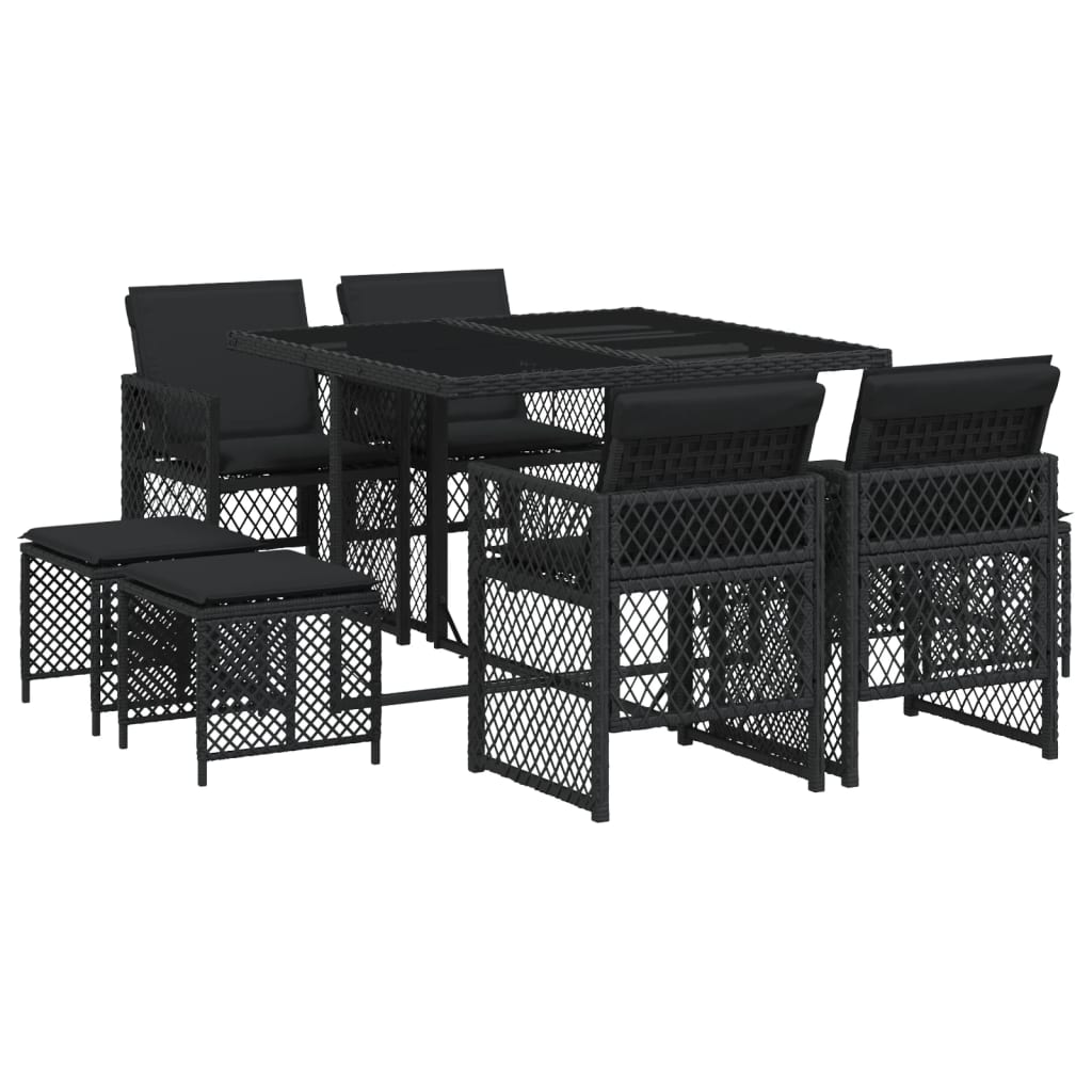 9-delige Tuinset poly rattan zwart is nu te koop bij PeponiXL, paradijselijk wonen!