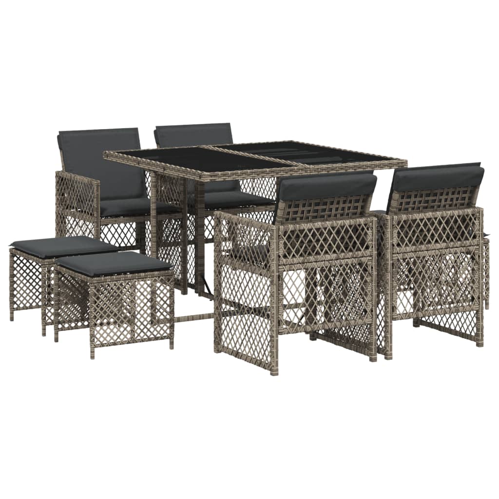 9-delige Tuinset met kussens poly rattan grijs is nu te koop bij PeponiXL, paradijselijk wonen!