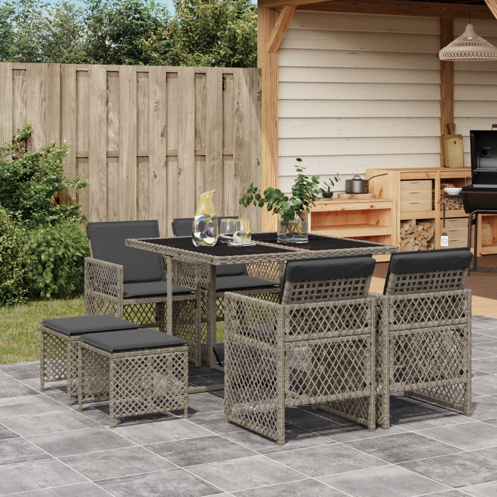 9-delige Tuinset met kussens poly rattan grijs is nu te koop bij PeponiXL, paradijselijk wonen!
