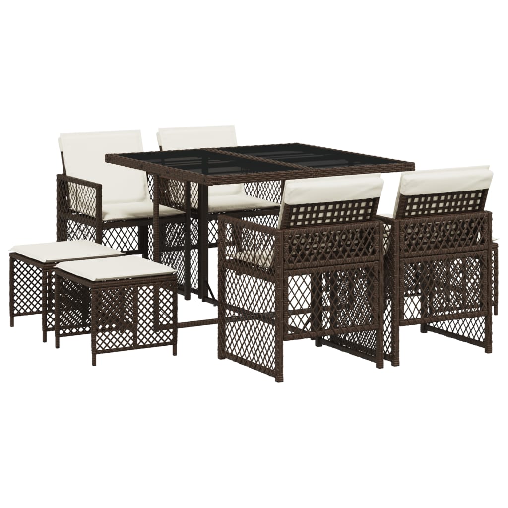 9-delige Tuinset met kussens poly rattan bruin is nu te koop bij PeponiXL, paradijselijk wonen!
