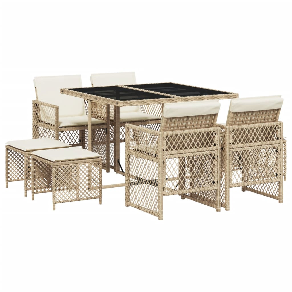 9-delige Tuinset met kussens poly rattan beige is nu te koop bij PeponiXL, paradijselijk wonen!