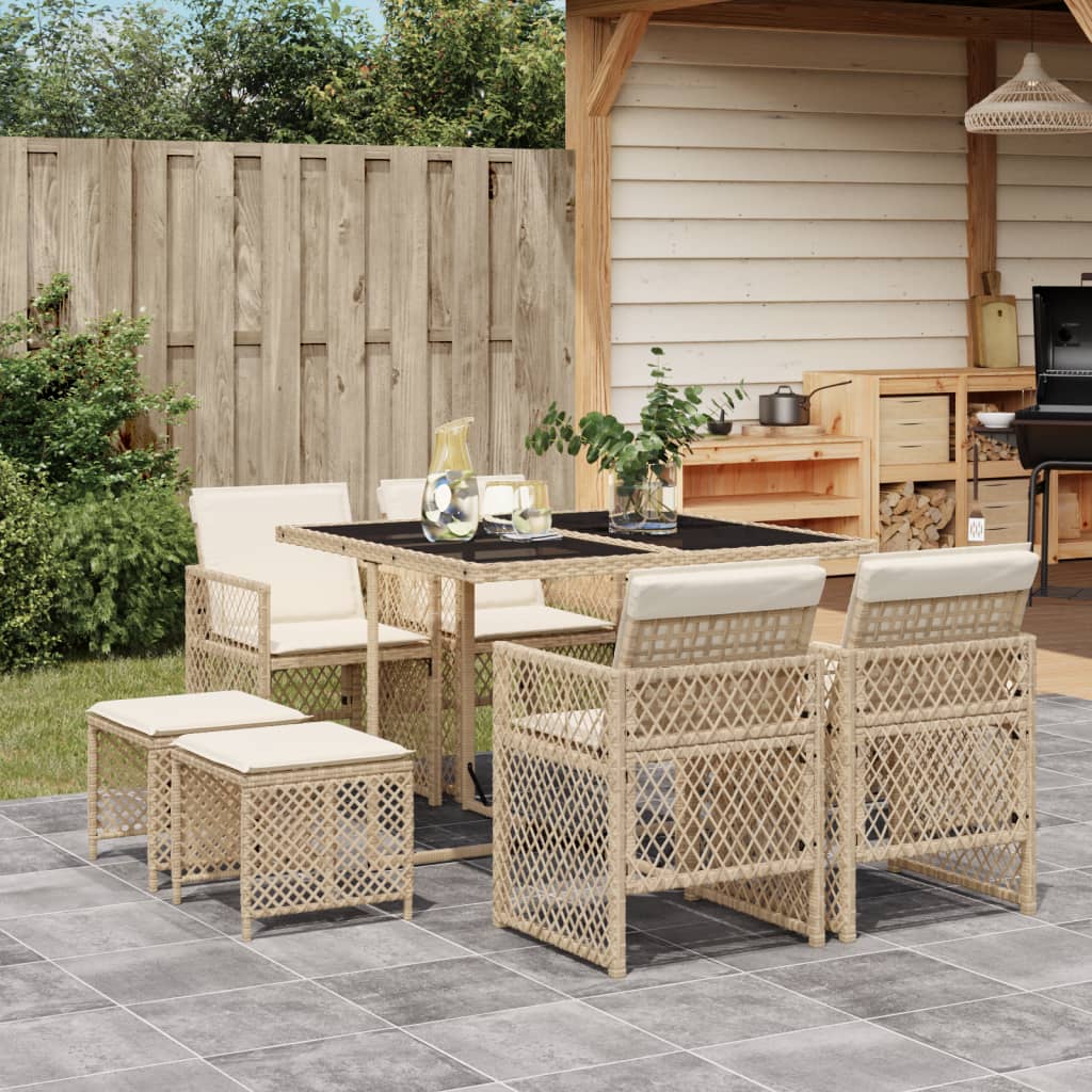 9-delige Tuinset met kussens poly rattan beige is nu te koop bij PeponiXL, paradijselijk wonen!