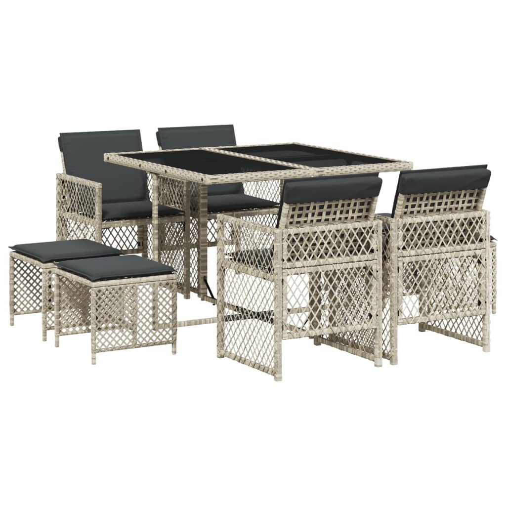 9-delige Tuinset met kussens poly rattan lichtgrijs is nu te koop bij PeponiXL, paradijselijk wonen!