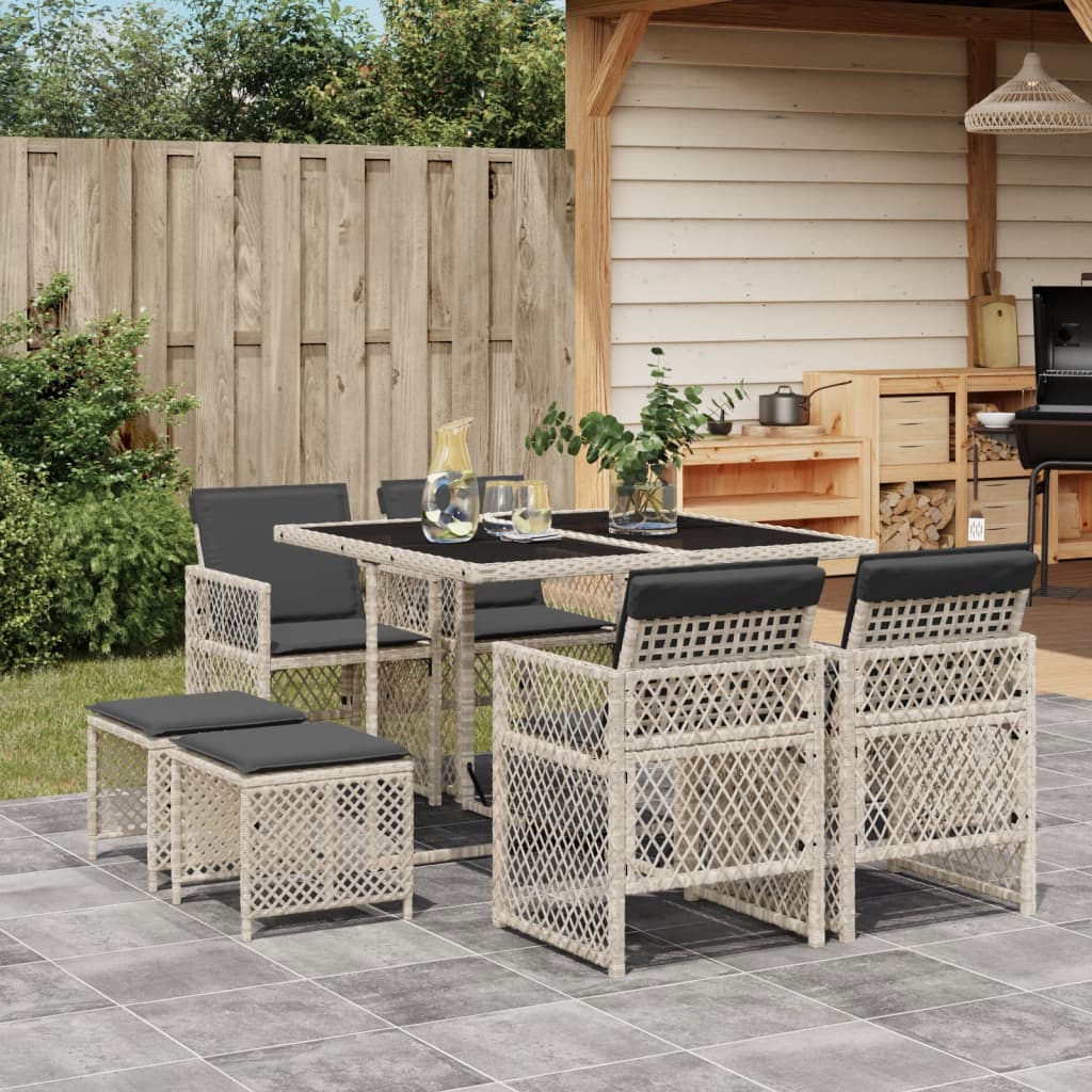 9-delige Tuinset met kussens poly rattan lichtgrijs is nu te koop bij PeponiXL, paradijselijk wonen!