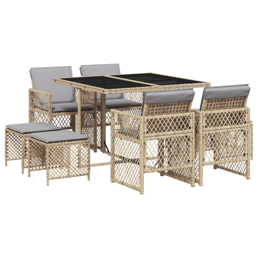 9-delige Tuinset met kussens poly rattan beige is nu te koop bij PeponiXL, paradijselijk wonen!