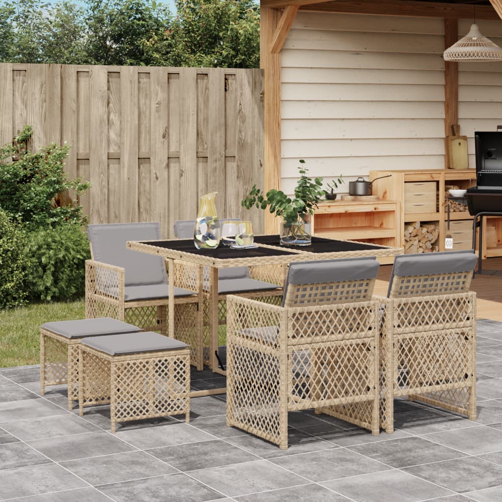 9-delige Tuinset met kussens poly rattan beige is nu te koop bij PeponiXL, paradijselijk wonen!
