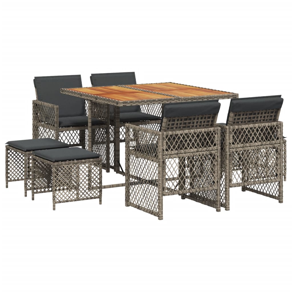 9-delige Tuinset met kussens poly rattan grijs is nu te koop bij PeponiXL, paradijselijk wonen!