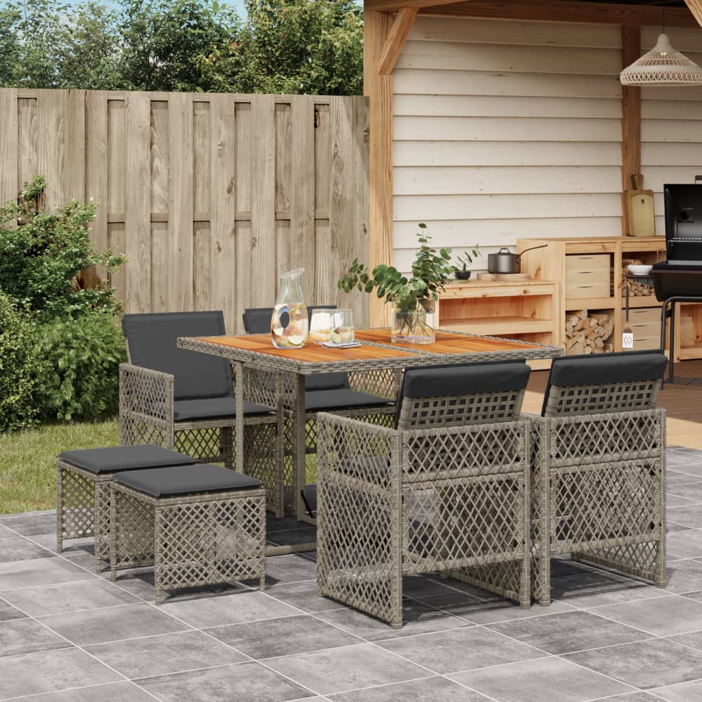 9-delige Tuinset met kussens poly rattan grijs is nu te koop bij PeponiXL, paradijselijk wonen!