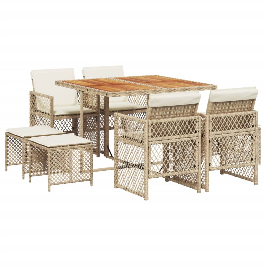 9-delige Tuinset met kussens poly rattan beige is nu te koop bij PeponiXL, paradijselijk wonen!