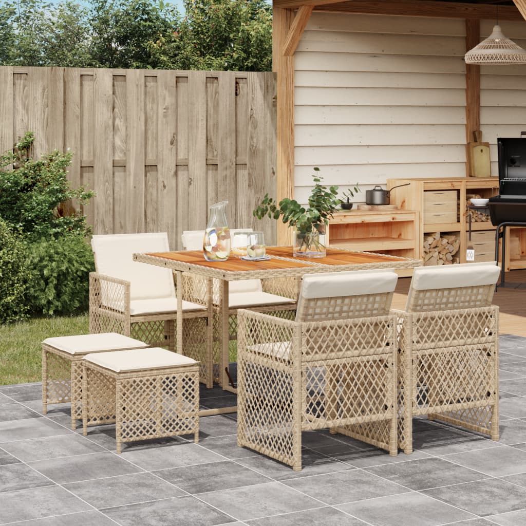 9-delige Tuinset met kussens poly rattan beige is nu te koop bij PeponiXL, paradijselijk wonen!