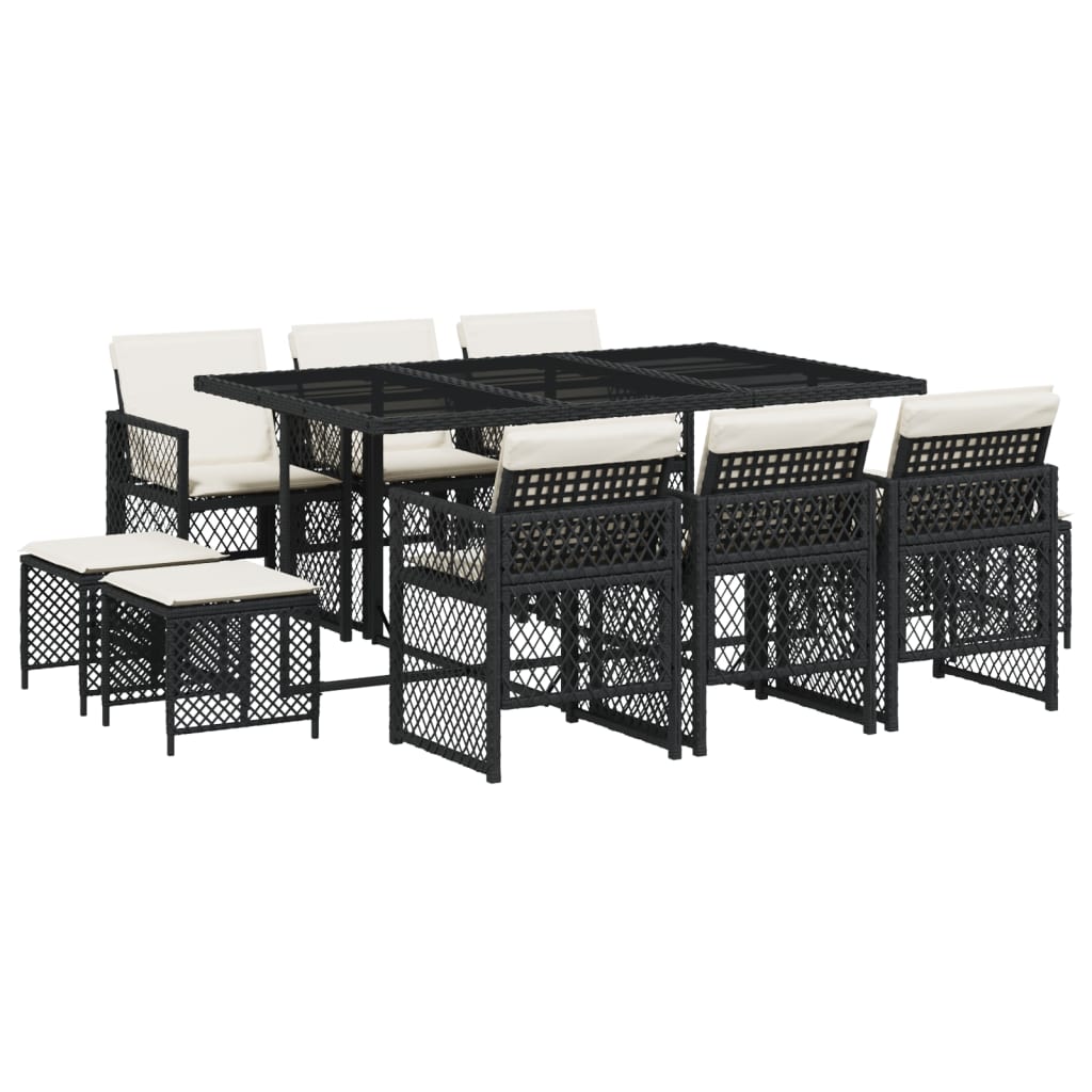 11-delige Tuinset met kussens poly rattan zwart is nu te koop bij PeponiXL, paradijselijk wonen!