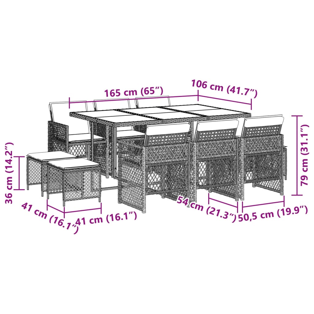 11-delige Tuinset met kussens poly rattan zwart is nu te koop bij PeponiXL, paradijselijk wonen!