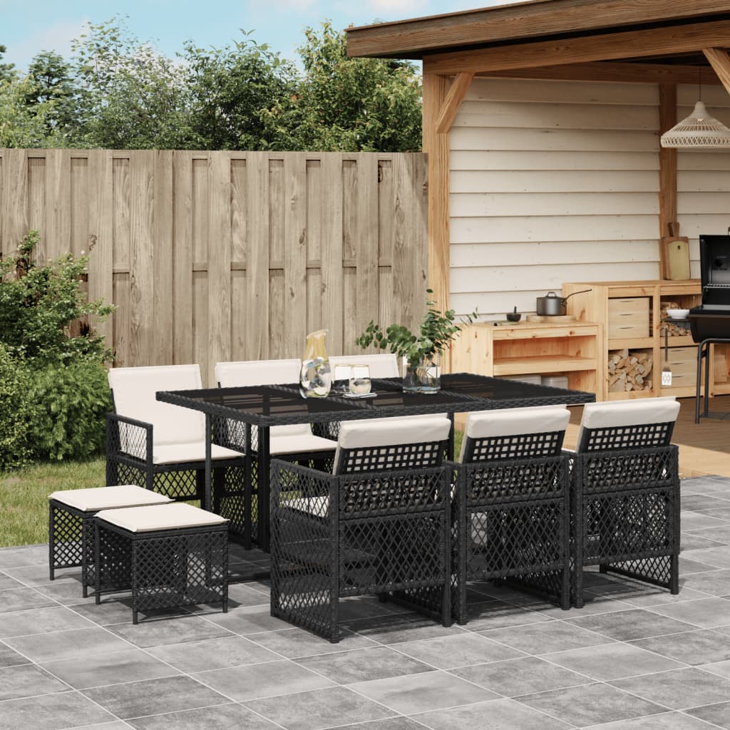 11-delige Tuinset met kussens poly rattan zwart is nu te koop bij PeponiXL, paradijselijk wonen!