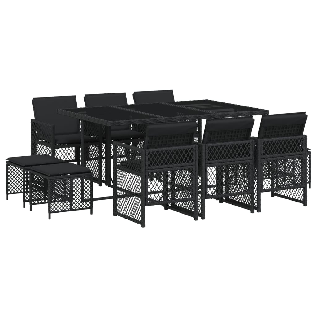 11-delige Tuinset met kussens poly rattan zwart is nu te koop bij PeponiXL, paradijselijk wonen!
