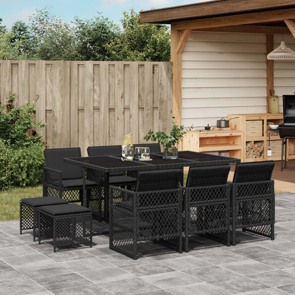 11-delige Tuinset met kussens poly rattan zwart is nu te koop bij PeponiXL, paradijselijk wonen!