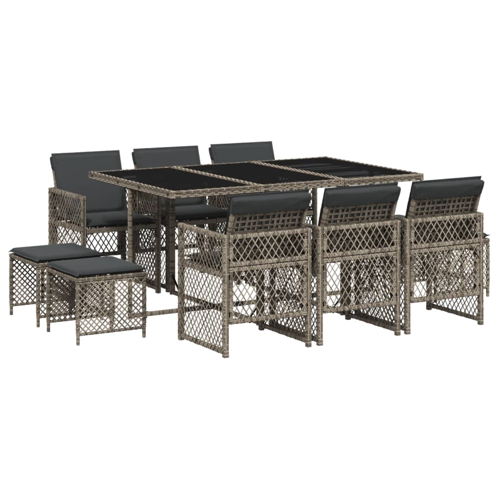 11-delige Tuinset met kussens poly rattan grijs is nu te koop bij PeponiXL, paradijselijk wonen!